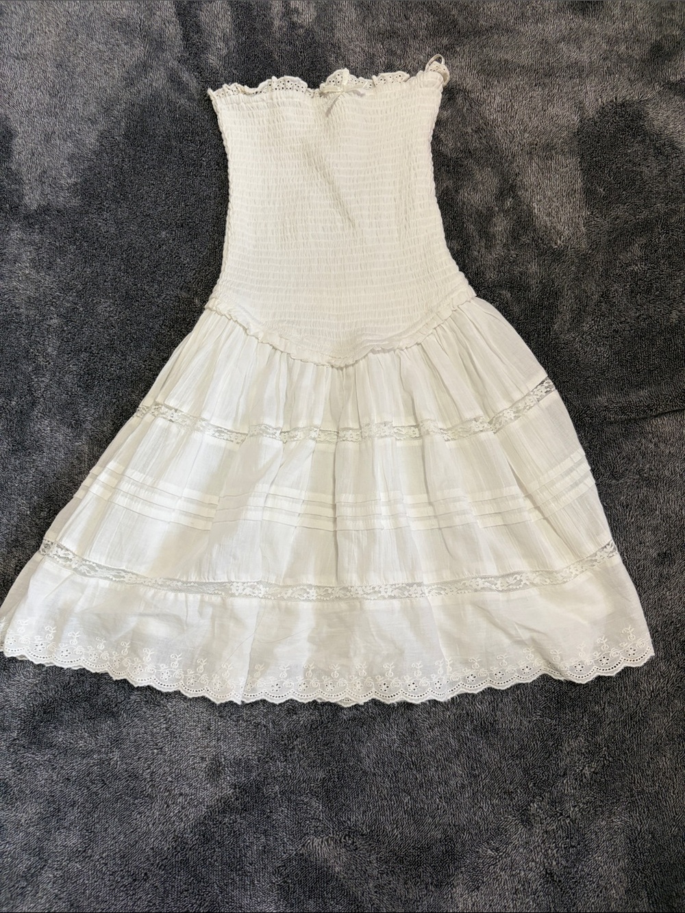 Aeropostale White Smocked Strapless Kids Dress with Lace Trim